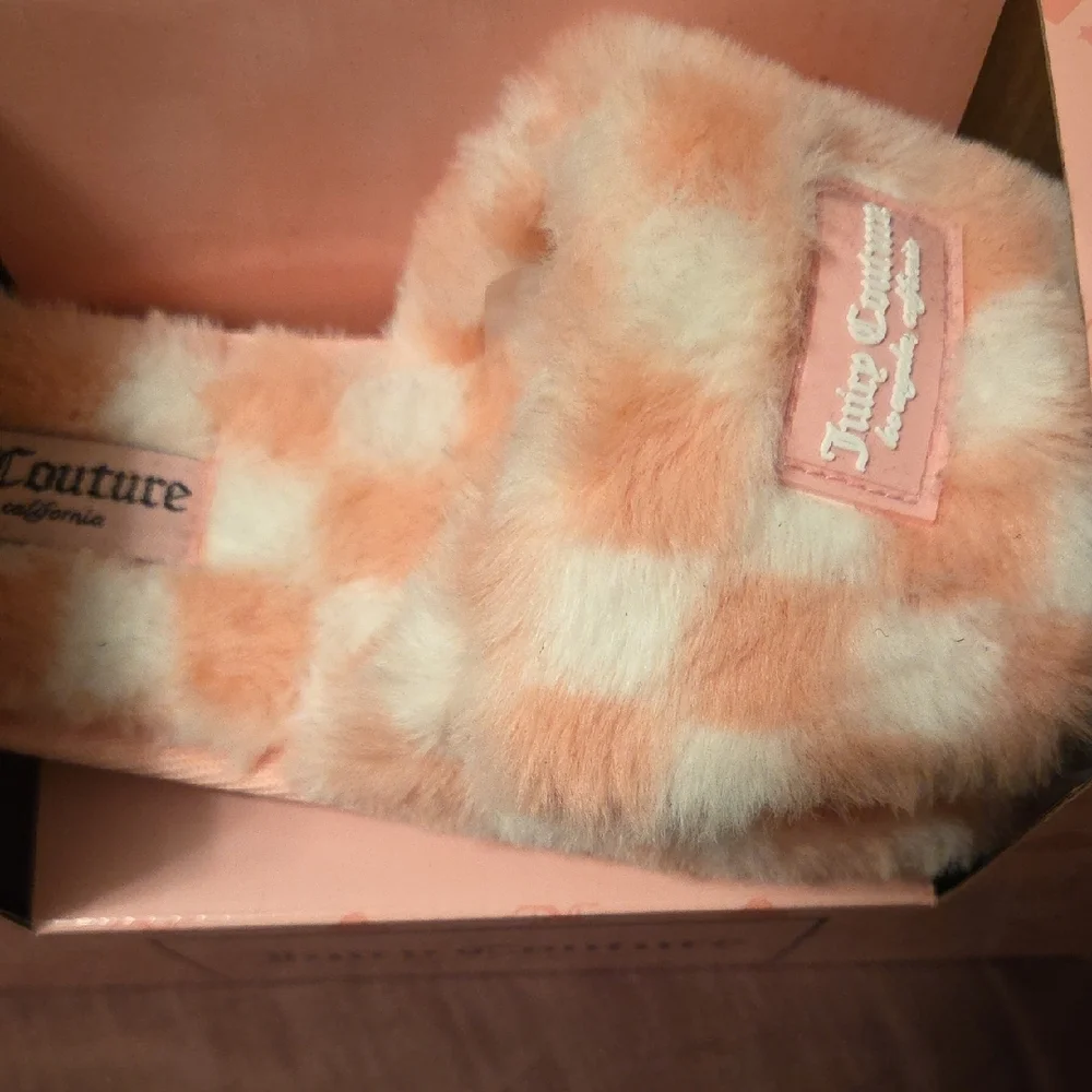 Juicy Couture Pink and Cream Fuzzy Slippers - Picture 2 of 5